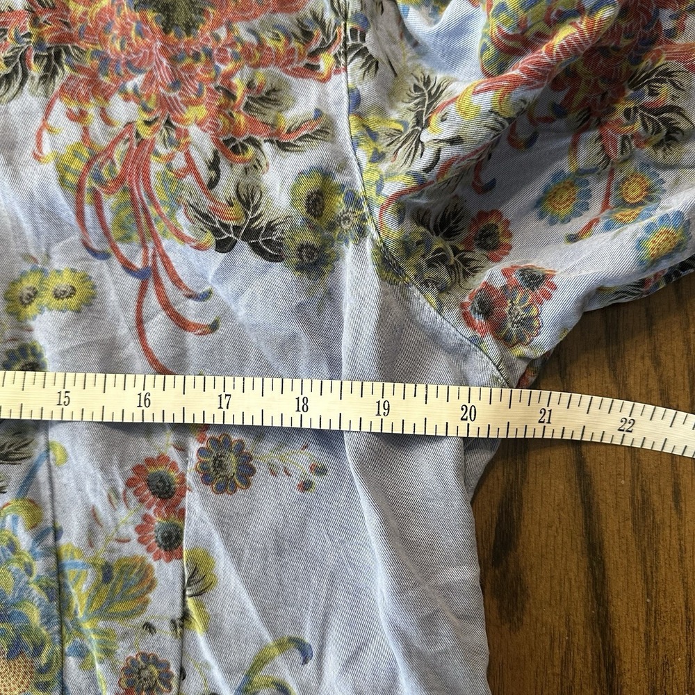 Tianello Blue Floral 3/4 Sleeve Mandarin Collar Button Princess Cut Womens Large - Picture 11 of 16